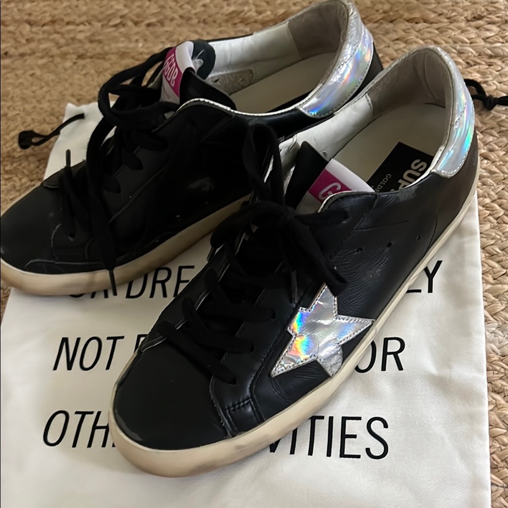 Golden Goose Black Sneakers with Silver Star